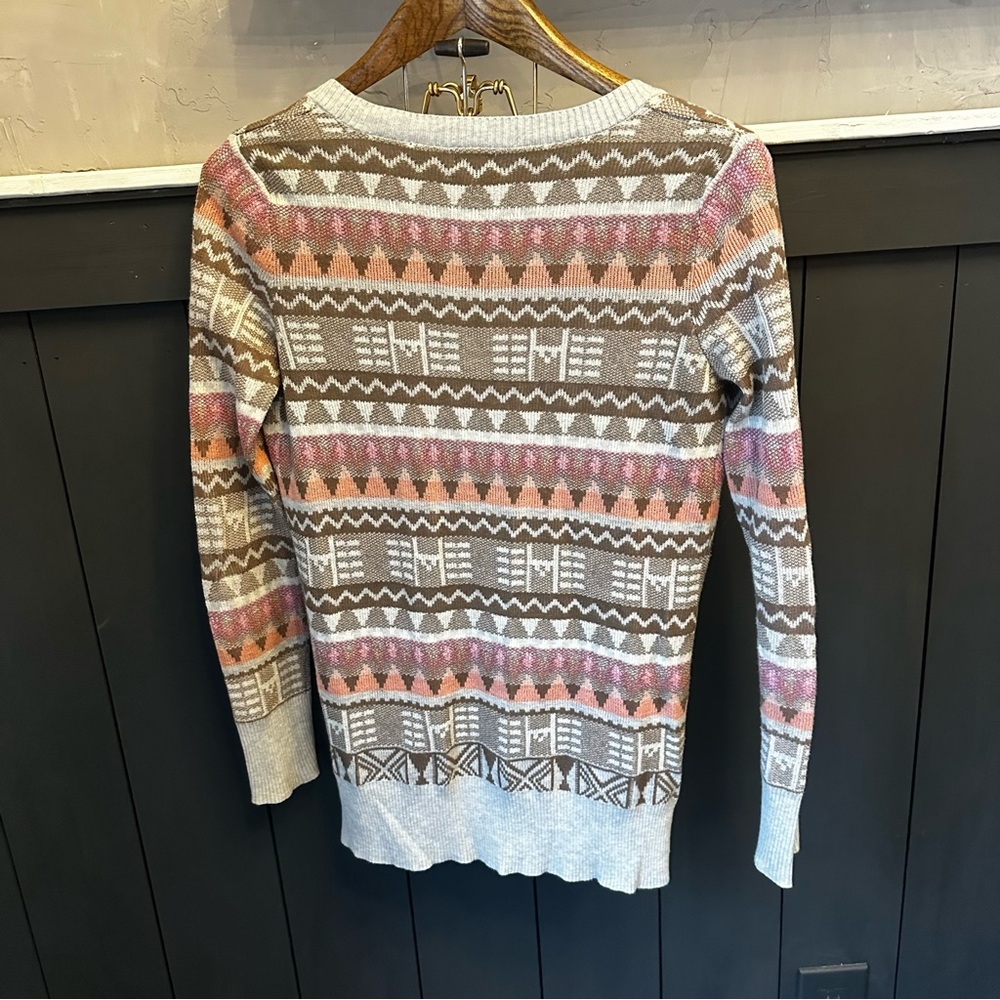 Mossimo Supply Co. Gray Brown Pink Peach Aztec Boho Button Cardigan Medium - Picture 2 of 11